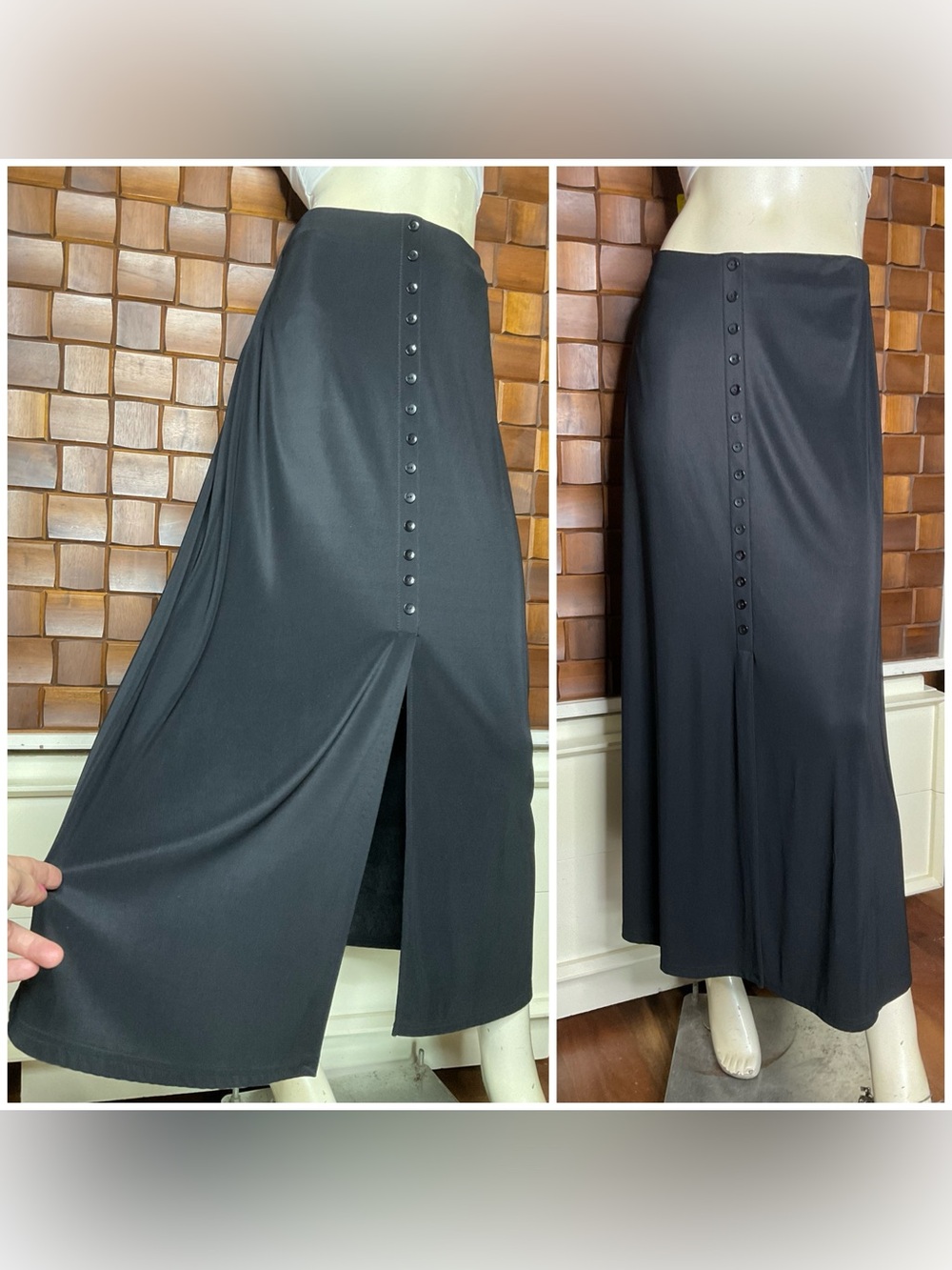 Classic Black 90’s Slinky Button Down Maxi Skirt Y2K Size Medium Tiimeless